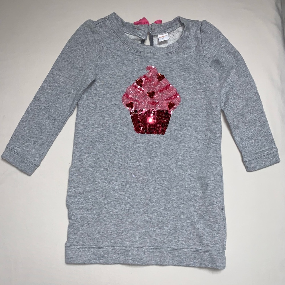 Gymboree Gray Cupcake Sequin Tunic Top Girl’s 10 Sweatshirt Bow Neck Winter Cute